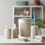 Alesta Banyo Seti, Çöp Kovası, Sıvı Sabunluk, Diş Fırçalık, Sabunluk ve Tuvalet Fırçası, 5 Parça (Krem)