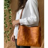 Alesta Leather Atelier (isim yazıyoruz) El Yapımı Hakiki Deri Kadın Tote Omuz Çantası - Camel