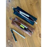 Alesta Leather Atelier (Isim Yazıyoruz) Kalemlik / Mini Makyaj Çantası - El Yapımı Hakiki Deri - Siyah