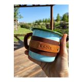 ALESTA LEATHER (isim yazıyoruz) Deri Kaplı Emaye Kamp Bardağı / Mug / Kupa