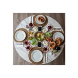 Alesta Life 80 Cm Çap - Beyaz Desenli Katlanabilir Yer Sofrası Hamur Açma Tahtası Oyun Masası - 21 Cm Yükseklik
