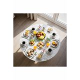 Alesta Life 90 Cm Çap - Beyaz Desenli Katlanabilir Yer Sofrası - Oyun Masası - 21 Cm Yükseklik