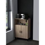 Alesta Life Mini Kahve Köşesi Sonomo - 2 Kapaklı Yüksek Ayak Raflı Çok Amaçlı Dolap | Banyo Kiler Mutfak Dolabı - Ahşap