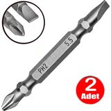 Alet Çantam Cr-V Çeliği Yıldız Düz Çift Taraflı Bits Uç Ph2-Sl5.5 Tornavida Uçlu Matkap Vidalama Ucu -2 Adet - 65 mm