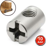 Alet Çantam M6 Silindir Somun 10MMX14MM Mobilya Dolap Birleştirme Bağlantı Çektirme Somunu -10 Adet (Vidasız)