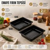 Alev Emaye 2 Li Emaye Fırın Tepsisi 29,5 x 26 x 5 cm – Siyah, Çizilmez, Kolay Temizlenen, Yüksek Isıya Dayanıklı
