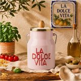 Alev Emaye 2 Litre Otantik Bakraç – Kapaklı Emaye Sütlük, La Dolce Vita Desenli Dekoratif Süt Kovası - Pembe