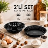 Alev Emaye 2’li Kek ve Tart Kalıbı Seti | 28 cm Kek Kalıbı + 30 cm Tart Kalıbı | Yapışmaz Yüzey | Fırına Uygun