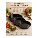 Alev Emaye 3’lü Emaye Yuvarlak Tepsi Seti 40 cm 36 cm 32 cm – 5 cm Derinlik, Fırın Tepsisi