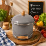 Alev Emaye Emaye Bakraç Tencere | Krem Iç Hazneli, Kapaklı, Ahşap Saplı Dekoratif Saklama Kabı | Pastel Renk - Gri - 20 cm