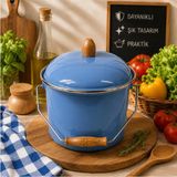 Alev Emaye Emaye Bakraç Tencere | Krem Iç Hazneli, Kapaklı, Ahşap Saplı Dekoratif Saklama Kabı | Pastel Renk - Mavi - 20 cm