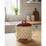 Alev Emaye Kalp Desenli Emaye Bakraç 5 Lt Yoğurt Tenceresi Bakliyat Saklama Tenceresi ( 20 cm 5 Lt ) - Kırmızı - Gümüş