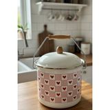 Alev Emaye Kalp Desenli Emaye Bakraç 5 Lt Yoğurt Tenceresi Bakliyat Saklama Tenceresi ( 20 cm 5 Lt ) - Kırmızı
