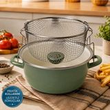 Alev Emaye Pastel Renkli Emaye Kızartma Tenceresi | 22 cm Tel Sepetli | Çok Amaçlı | Kızartma, Haşlama, Süzme Tenceresi - Yeşil