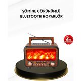 Alev Işığı Efektli Solar Bluetooth Hoparlör Radyo Destekli Taşınabilir Model - Ahşap