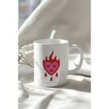 Alevli Kalp Figürlü 330ML Baskılı Beyaz Seramik Kupa Bardak - 001 - Beyaz - 330 ml