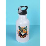 Alevli Kedi Baskılı Matara Suluk 600 ml - Sporcu Suluğu, Büyük Suluk, Spor Matara, Sporcu Sulukları