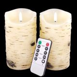 Alevsiz Mumlar LED Mumlar Huş Ağacı Kabuğu Etkisi 2'li Set (D:3.25" X H:6") Fildişi Gerçek Balmumu Ayağı Pille Çalışan Mumlar Dans LED Alevli 10 Tuşlu Uzaktan Kumanda ve Bisiklete binme 24 Saat