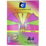 Alex Schoeller A4 Neon Renkli Kağıt 100 Yaprak 5X20 Premium Asitsiz Fotokopi Kağıdı ALX-837 Rainbow