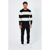 Alexander Gardi Alexandergardı Bisiklet Yaka Renk Bloklu Regular Fit Kazak (E24-EZE-08) - Beyaz - Siyah - 3XL