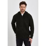 Alexander Gardi Fermuarli Uzun Kollu Kapüşonlu Triko Hırka (E22-5716) - 3XL - Haki