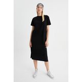 Alexander Gardi Yırtmaçlı Basic Elbise Günlük Stil Midi Siyah T-Shirt Elbise