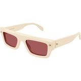 Alexander McQueen AM0427S 004 Bej Kırmızı Unisex Dikdörtgen Güneş Gözlüğü 52-21