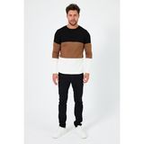 Alexandergardı Bisiklet Yaka Renk Bloklu Regular Fit Kazak (E24-EZE-05) - Beyaz - Siyah - 2XL