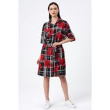 Alexandergardı Desenli Gömlek Elbise (B22-458A) - XL - Siyah