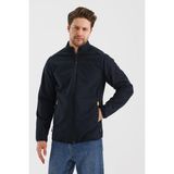 Alexandergardı Dik Yaka Fermuarlı Astarsız Içi Polar Su Itici Softshell Kumaş Mont (E24-MNT-02) - Lacivert