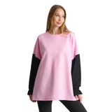 ALEXANDERGARDI Fırfırlı Kol Detaylı Garnili Renk Bloklu Kadın Sweatshirt PEMBE M