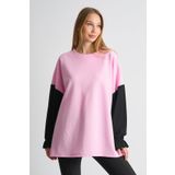 ALEXANDERGARDI Fırfırlı Kol Detaylı Garnili Renk Bloklu Kadın Sweatshirt PEMBE S