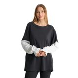 ALEXANDERGARDI Fırfırlı Kol Detaylı Garnili Renk Bloklu Kadın Sweatshirt SİYAH L