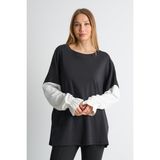 ALEXANDERGARDI Fırfırlı Kol Detaylı Garnili Renk Bloklu Kadın Sweatshirt SİYAH M
