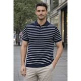 ALEXANDERGARDI Lacivert Polo Yaka Çizgili Erkek Triko T-shirt