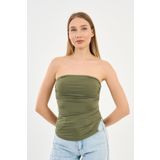 Alexandergardi Yırtmaçlı Straplez Bluz (B24-00226) HAKI S
