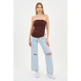 Alexandergardi Yırtmaçlı Straplez Bluz (B24-00226) KAHVERENGİ L