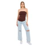 Alexandergardi Yırtmaçlı Straplez Bluz (B24-00226) KAHVERENGİ M