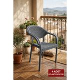 Alezy Atlantis Plastik Bahçe Balkon Rattan Desenli Kollu Koltuk 4 Adet Antrasit