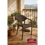 Alezy Atlantis Plastik Bahçe Balkon Rattan Desenli Kollu Koltuk 4 Adet Kahverengi