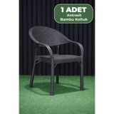 Alezy Bambu Plastik Rattan Desenli Kollu İstiflenebilir Tekli Balkon Bahçe Koltuk Antrasit