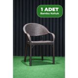 Alezy Bambu Plastik Rattan Desenli Kollu İstiflenebilir Tekli Balkon Bahçe Koltuk Kahverengi