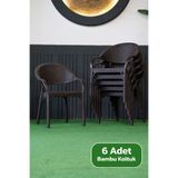 Alezy Bambu Plastik Rattan Desenli Kollu Koltuk 6 Adet Kahverengi