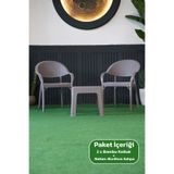Alezy Bambu Plastik Rattan Görünümlü Sehpalı Set 2 Adet Koltuk + 45 cm Sehpalı Sandalye Seti Gri