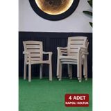 Alezy Napoli Plastik İstiflenebilir Bahçe Balkon Koltuk Sandalye 4 Adet Bej