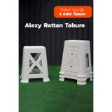 Alezy TB300 Plastik Rattan Desenli Tabure Büyük Boy 38x24cm 4 ADET Beyaz