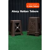 Alezy TB300 Plastik Rattan Desenli Tabure Büyük Boy 38x24cm 4 ADET Kahverengi