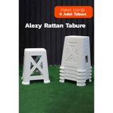 Alezy TB300 Plastik Rattan Desenli Tabure Büyük Boy 38x24cm 6 ADET Beyaz