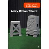 Alezy TB300 Plastik Rattan Desenli Tabure Büyük Boy 38x24cm 6 ADET Gri