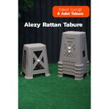 Alezy TB300 Plastik Rattan Desenli Tabure Büyük Boy 38x24cm 6 ADET Krem